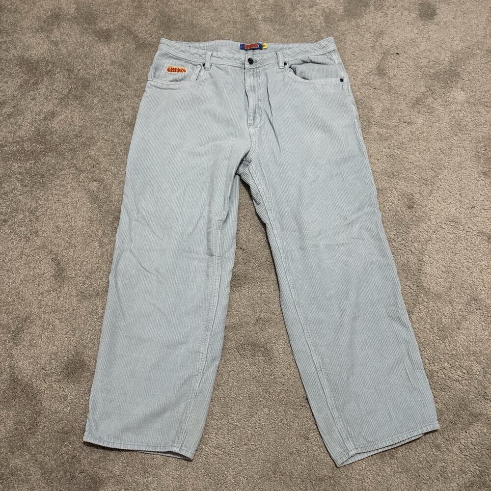 Empyre Mens Size 38 Corduroy Loose Fit Pants Light Blue Skater Baggy Cut